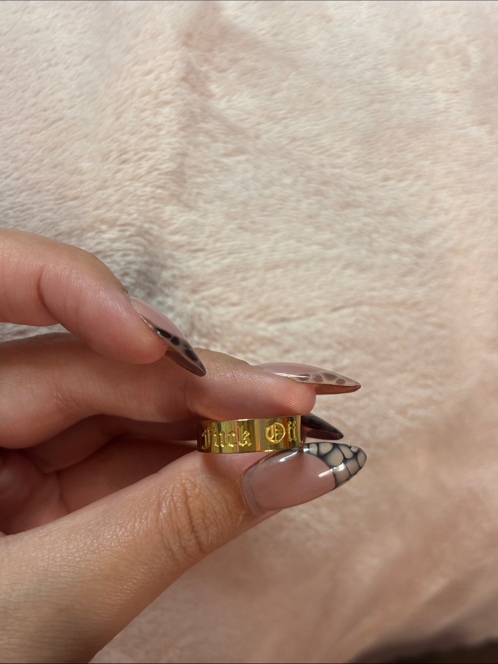 Gold-Tone Engraved Band Ring - Classic Gothic Script